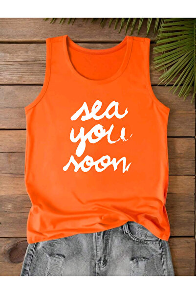 FAVORİST Sea You Noon Printed Off-The-Shoulder Women's Cotton Sleeveless Summ...
