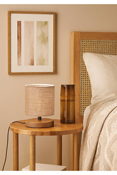 HOMİNG Design Lampshade Mini Size Jute Sack Special Fabric Wooden Base