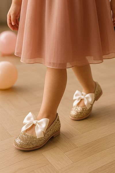 SIRRI Girl's Glittery Bow Ballerina Shoes