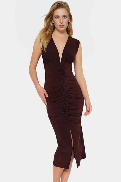 PayBuy Stylish Bodycon V-Neck Knitted Midi Dress Polyester Elastane Fabric Day and Night Comfortable Use