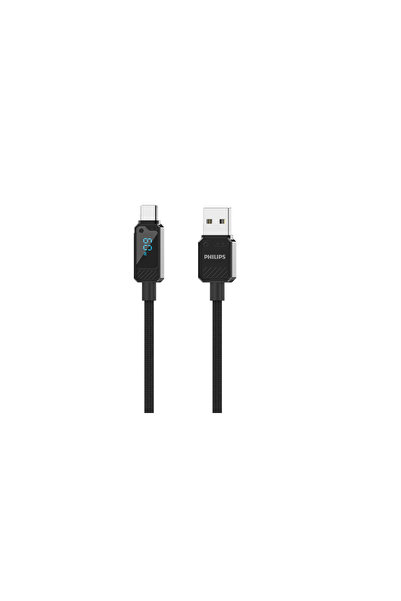 Philips USB-A-Type-C Şarj Kablosu,60W,Hızlı Şarj,6A Yüksek Akım,1 Metre,Örgülü,Dijital Gösterge,DLC5011A
