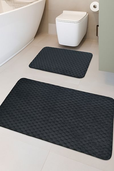 FeelHome Αντιολισθητική βάση Willow, Super Absorbent Σετ πατάκι μπάνιου 2 τεμαχίων Anthracite