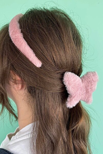 TAKIŞTIR Σετ αγκράφα και κορώνα με βελούδινο μάνδαλο σε ροζ χρώμα με φιγούρα πεταλούδας