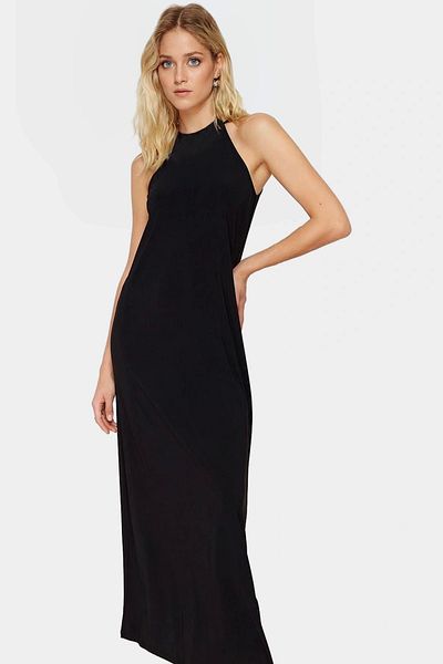 PayBuy Maxi Floral Pattern Knitted Dress Halter Neckline Comfortable Casual Durable Material Use