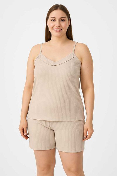 MODA Women's Plus Size Rope Strap Blouse and Shorts Bottom Top Pajamas Set