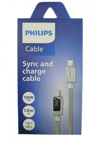 Philips USB-A-Type-C Şarj Kablosu,60W,Hızlı Şarj,6A Yüksek Akım,1 Metre,Örgülü,Dijital Gösterge,DLC5011A