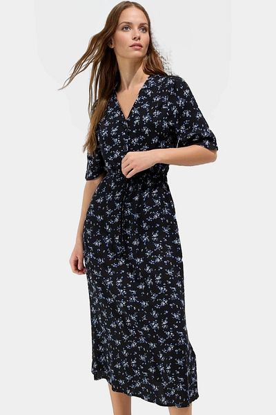 PayBuy A Line Short Sleeve Floral Pattern Viscose Midi Dress Quality Craftsmanship High Quality Zarifane Design