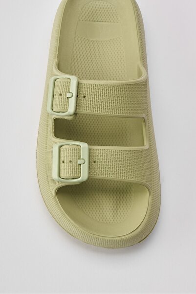 OZYO Lily Yağlı Yeşil Çift Bant Eva Platform Günlük Yazlık Plaj Terliği