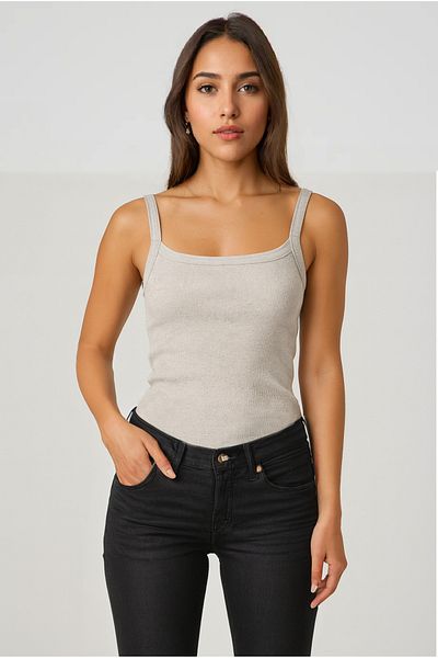 MİO ESTİLO Novelle Thin Strap Ribbed Tank Top