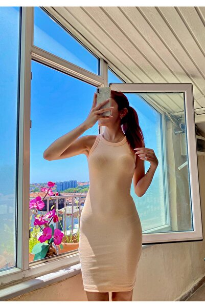 ulslu guler rotund material reiat tricotaj cu striații Rochie