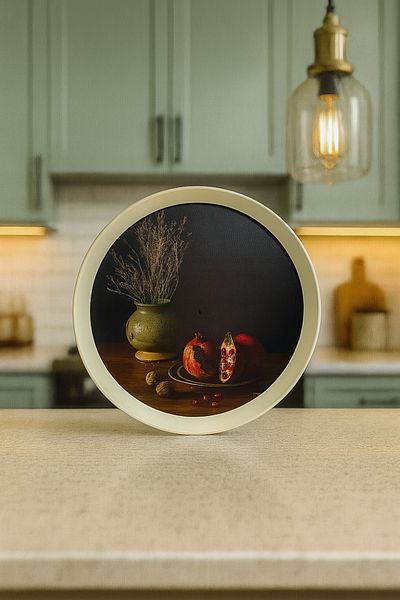 Makri 36 cm Diameter Stylish and Decorative Patterned Round Serving Tray