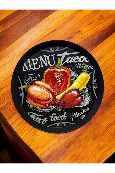Makri 36 cm Diameter Stylish and Decorative Patterned Round Serving Tray