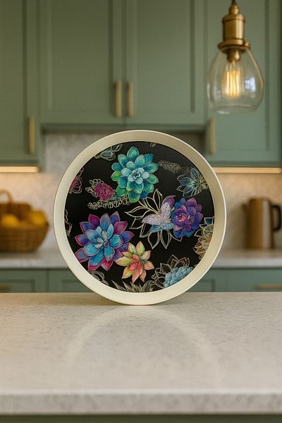 Makri 36 cm Diameter Stylish and Decorative Patterned Round Serving Tray