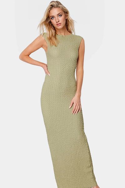 PayBuy Stylish Summer Knitted Midi Dress Bodycon Mold Boat Neck Stretchy Fabric Comfortable and