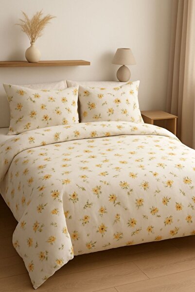 Sheri Home Kır Çiçeği Çift Kişilik Nevresim Seti Sarı | Nevresim Ve Yastık Kı...