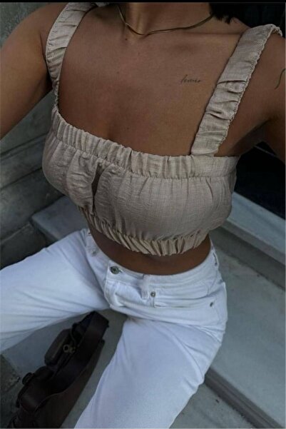 World Fashion Trends Crop bej cu bretele și șnur Wft8036