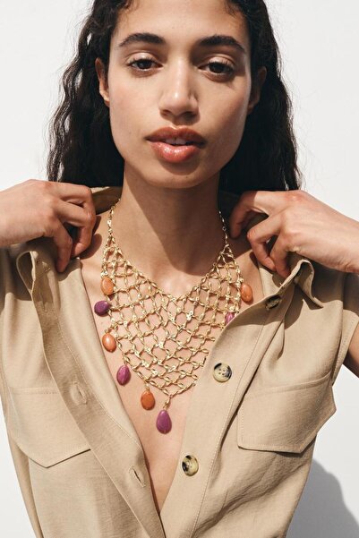 stravis قلادة بتصميم شبكي من الحجر الملون