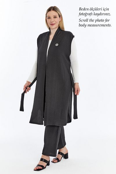 Laden Plus Size Women's Summer Oversized Hijab Pants Belted Brooch Pocket Long Vest Double Suit