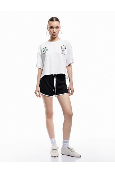 Koton Snoopy Licensed Crew Neck Short Sleeve Printed Back Crop T-Shirt
