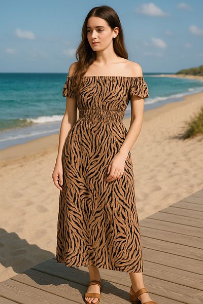 ogonline Rochia potrivită pentru ședințe cu imprimeu leopard și floral (umărul deschis poate fi folosit)