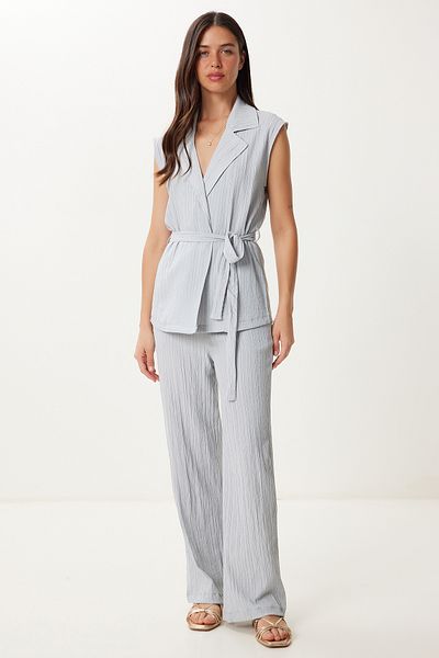 Lovelyİstanbul Gray Palazzo Knitted Set - Belted Vest, Lby0002