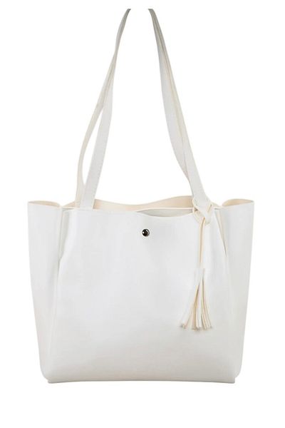 Eylül White Soft Leather Women's Handbag and Shoulder Bag (3 Compartments)