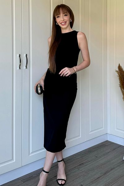 Dilay Gökoğlu Butik Μίντι μαύρο φόρεμα με ντραπέ