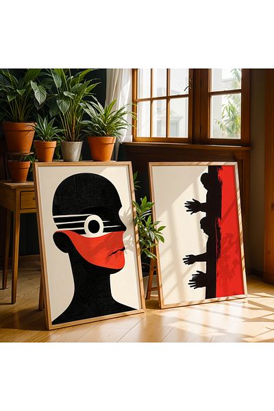 HİGUERA Silhouette Art Pictură de perete cu două rame din lemn natural