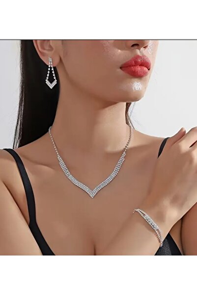 Mihra Aksesuar مجموعة ثلاثية من أقراط القلادة والإسورة