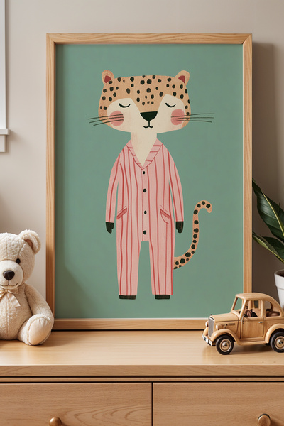HİGUERA Ροζ πιτζάμες Leopard Παιδικό Δωμάτιο και Βρεφικό Δωμάτιο Ξύλινο Πλαίσ...