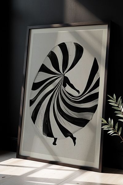 HİGUERA Pictură de perete cu cadru din lemn natural pentru femeie dansatoare în mișcare în spirală abstractă