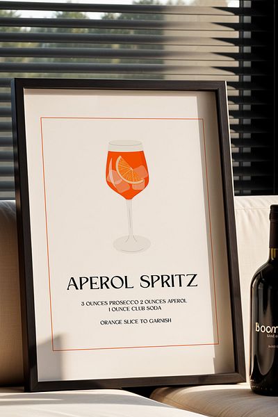 HİGUERA Aperol Spritz BAR Tablou de perete pentru bucătărie cu cadru din lemn natural
