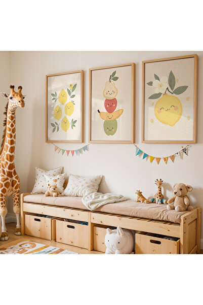HİGUERA Σετ ζωγραφικής 3 τεμαχίων Smiling Fruits με φυσικό ξύλινο πλαίσιο για...