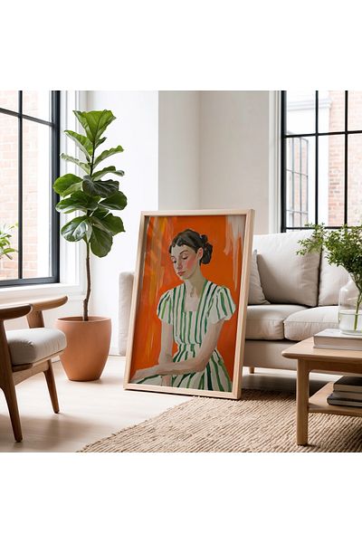 HİGUERA Decor de perete modern și elegant cu desen de portret rafinat Pictură într-un cadru din lemn natural