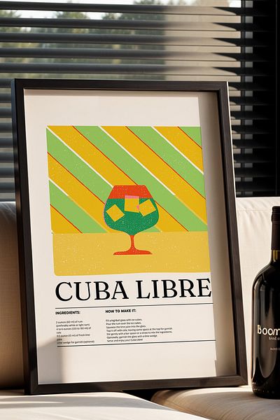 HİGUERA Cocktail BAR Cuba Libre Tablou de perete de bucătărie cu cadru din lemn natural