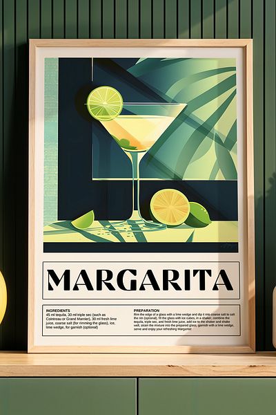 HİGUERA Margarita Ilustrație colorată BAR Tablou de perete de bucătărie cu rame din lemn natural