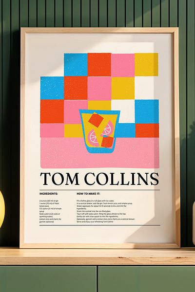 HİGUERA Tom Collins BAR Tablou de perete pentru bucătărie cu cadru din lemn natural
