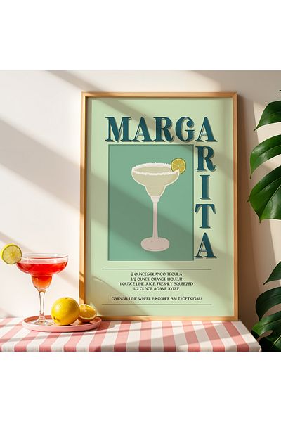 HİGUERA Margarita Colorat BAR Tablou de perete de bucătărie cu cadru din lemn natural