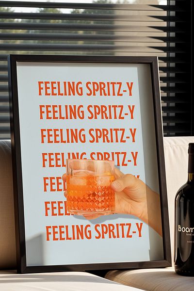 HİGUERA Colorful Feeling Spritz Minimalist BAR Tablou de perete de bucătărie cu cadru din lemn natural