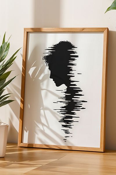 HİGUERA Pictură de perete cu rame din lemn natural, artă abstractă roșie psihologică
