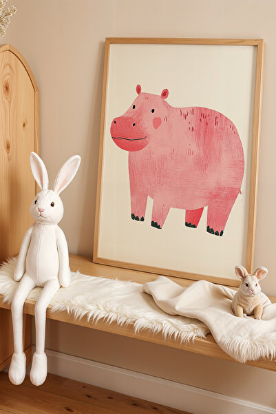 HİGUERA Pink Hippo Παιδικό Δωμάτιο και Βρεφικό Δωμάτιο Ξύλινο Πλαίσιο Ζωγραφι...