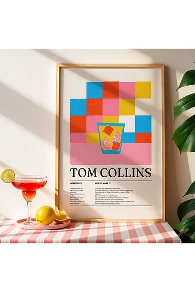 HİGUERA Tom Collins BAR Tablou de perete pentru bucătărie cu cadru din lemn natural