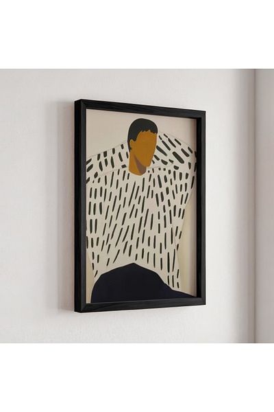 HİGUERA Fundal cu model geometric figurativ simplu și modern, pictură într-un cadru din lemn natural