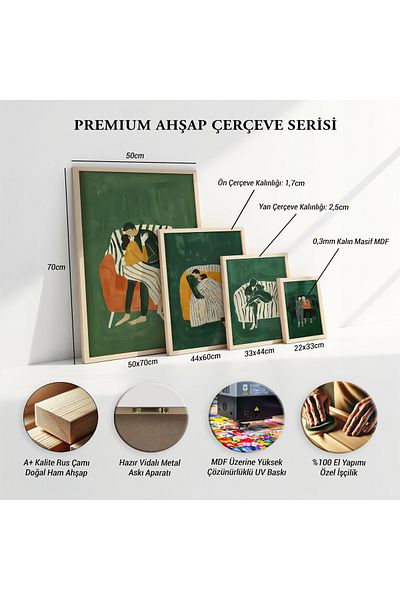 HİGUERA Pictură Minimală Figura de Cuplu cu Cadru din Lemn Natural Fundal Portocaliu