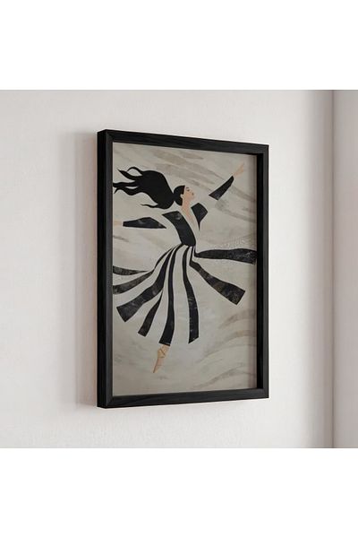 HİGUERA Pictură de perete cu cadru din lemn natural cu figură de dans modern