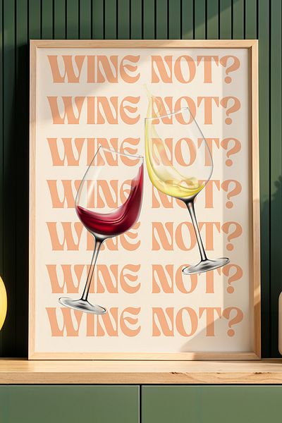 HİGUERA Wine Note Minimalist BAR Tablou de perete de bucătărie cu cadru din lemn natural