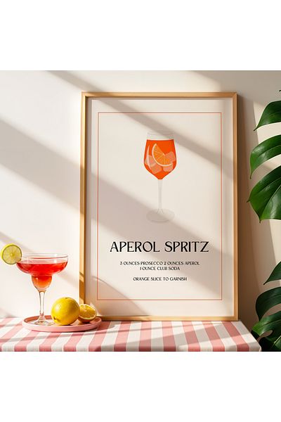 HİGUERA Aperol Spritz BAR Tablou de perete pentru bucătărie cu cadru din lemn natural