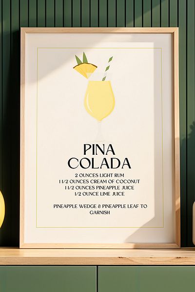 HİGUERA Pictură de perete pentru bucătărie Pina Colada Cocktail BAR cu cadru din lemn natural