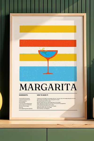 HİGUERA Margarita Cocktail BAR Tablou de perete de bucătărie cu cadru din lemn natural