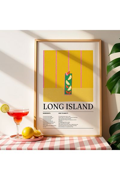 HİGUERA Long Island Cocktail BAR Tablou de perete pentru bucătărie cu cadru din lemn natural